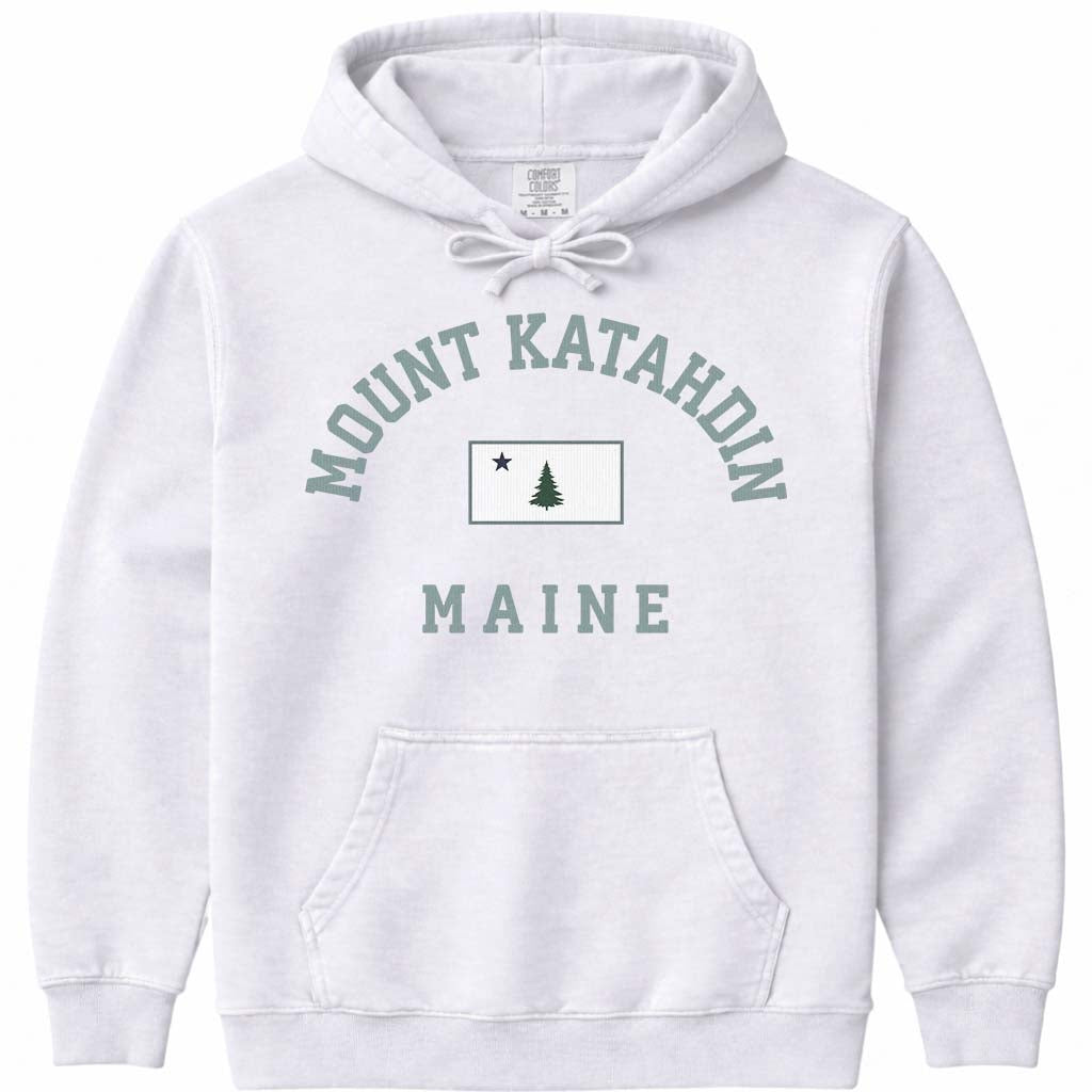 Mount Katahdin Maine Vintage Flag Sweatshirt - White