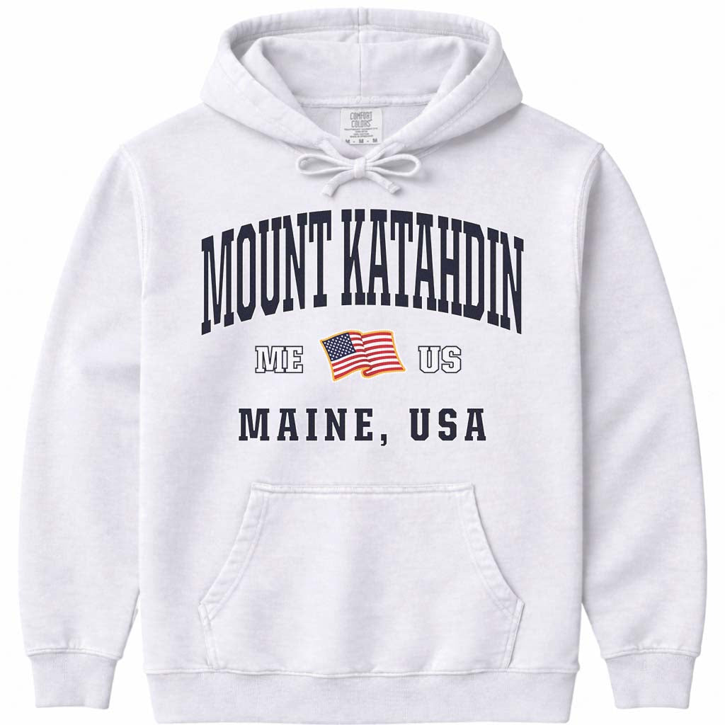 Mount Katahdin USA Flag Hooded Sweatshirt - White