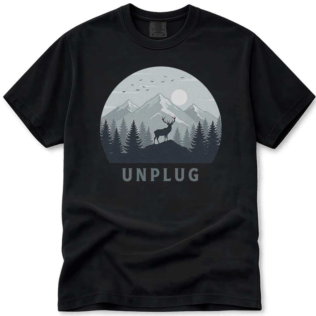 Mountain Forest Deer Hiking Nature Outdoor T-Shirt - Black