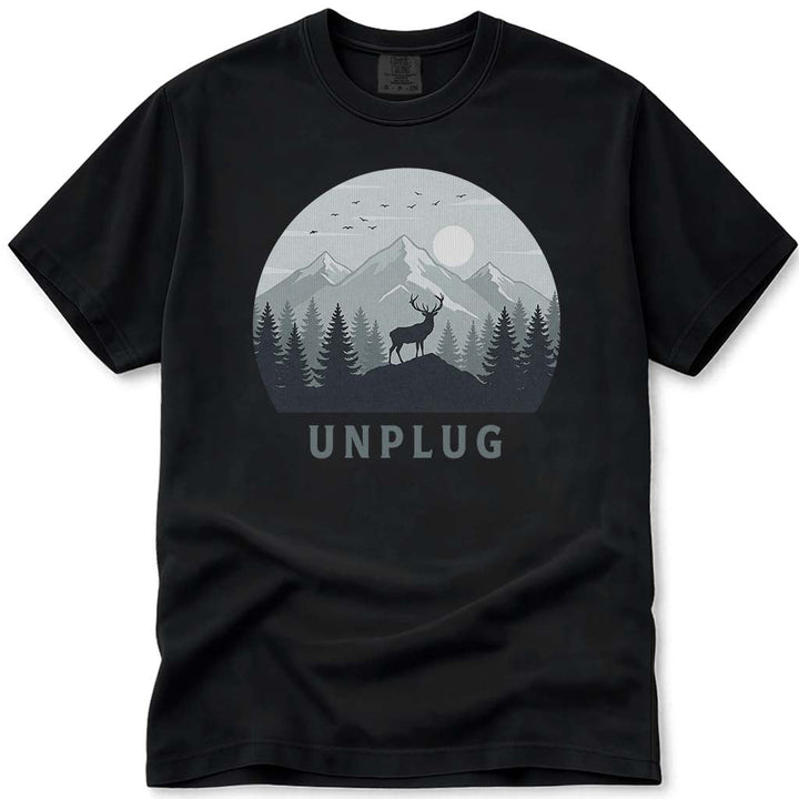 Mountain Forest Deer Hiking Nature Outdoor T-Shirt - Black