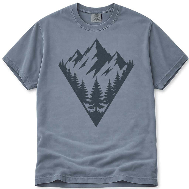 Mountain Forest Scene Camping Hiking Nature Outdoor T-Shirt - Blue Jean