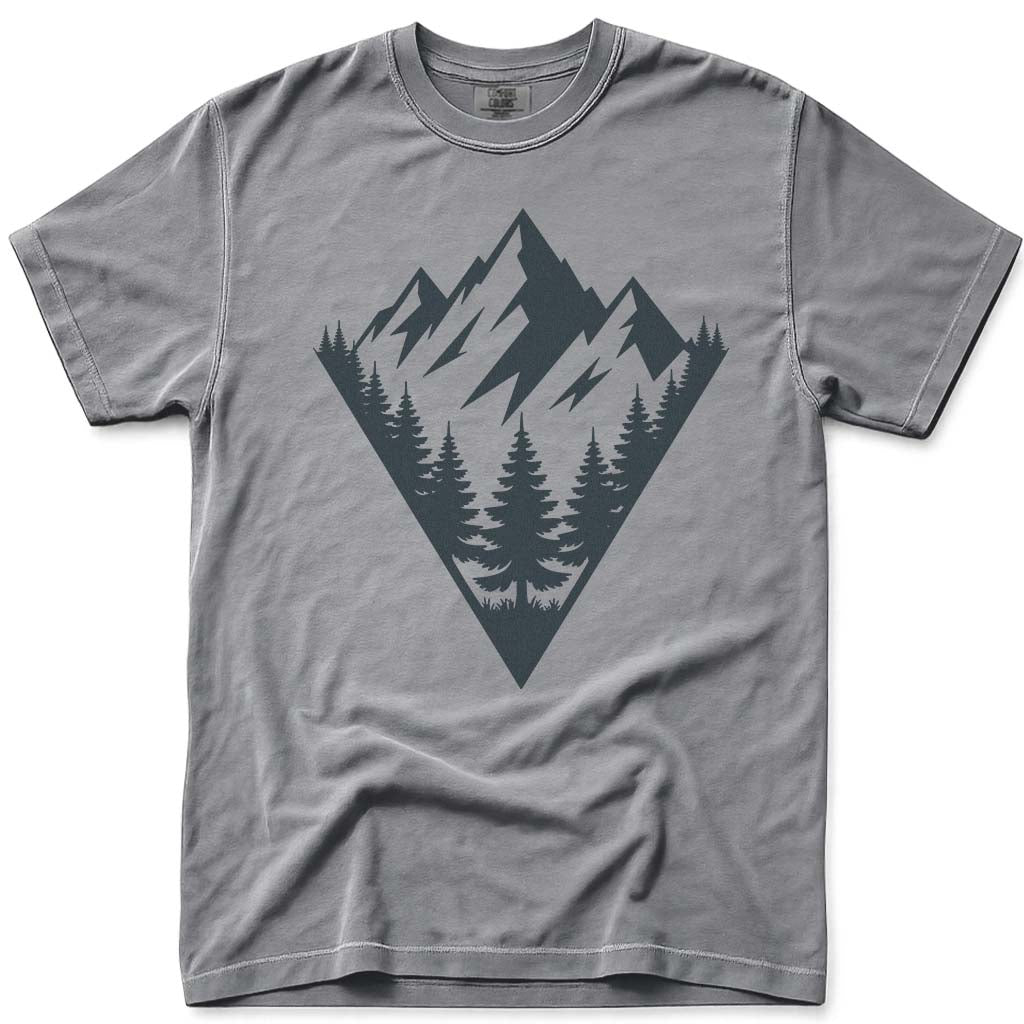 Mountain Forest Scene Camping Hiking Nature Outdoor T-Shirt - Grey