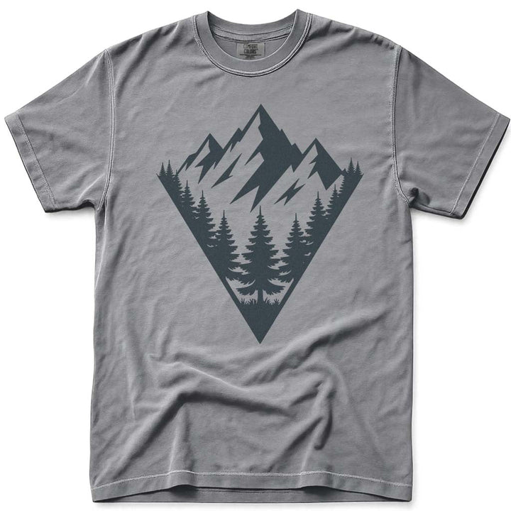 Mountain Forest Scene Camping Hiking Nature Outdoor T-Shirt - Grey