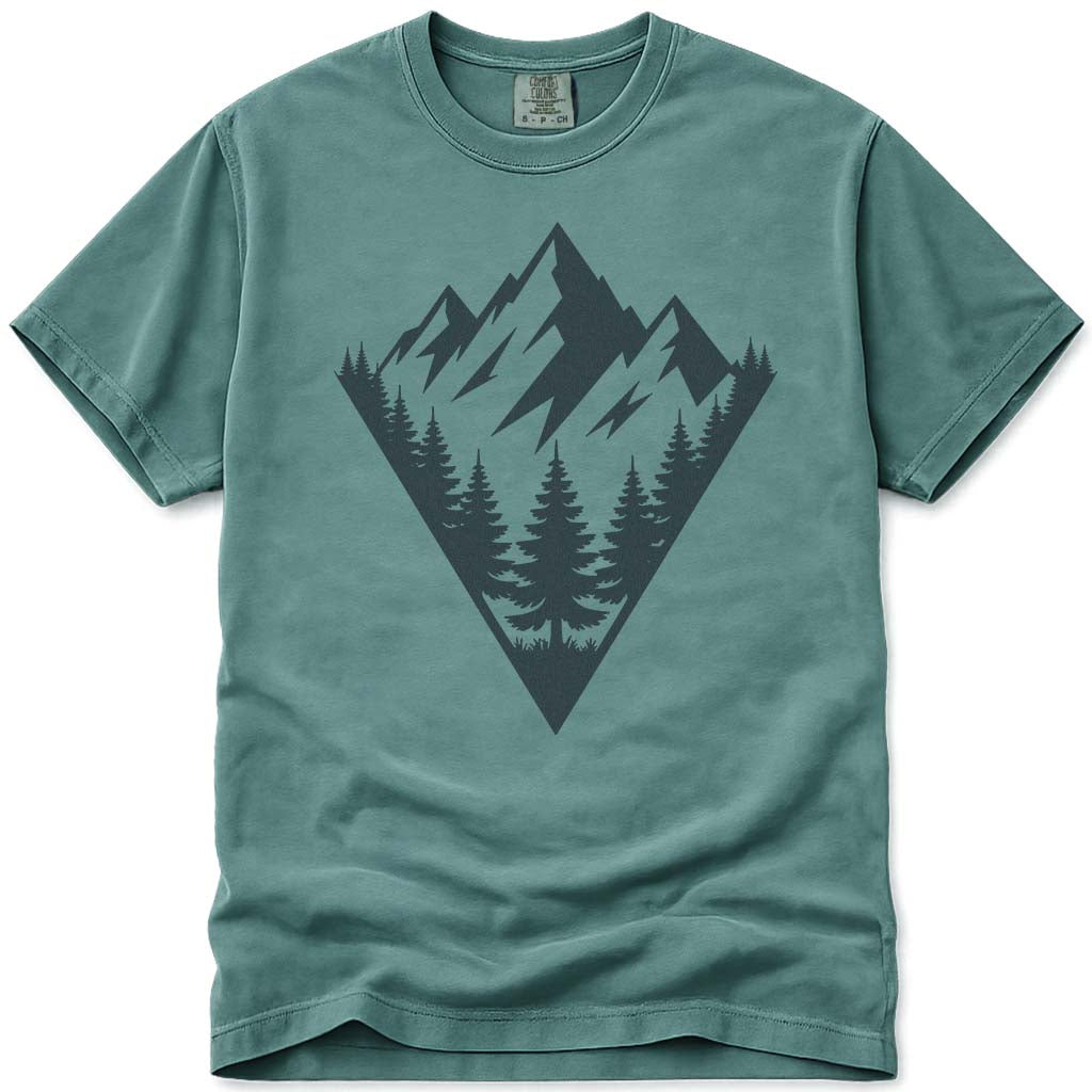 Mountain Forest Scene Camping Hiking Nature Outdoor T-Shirt - Light Green