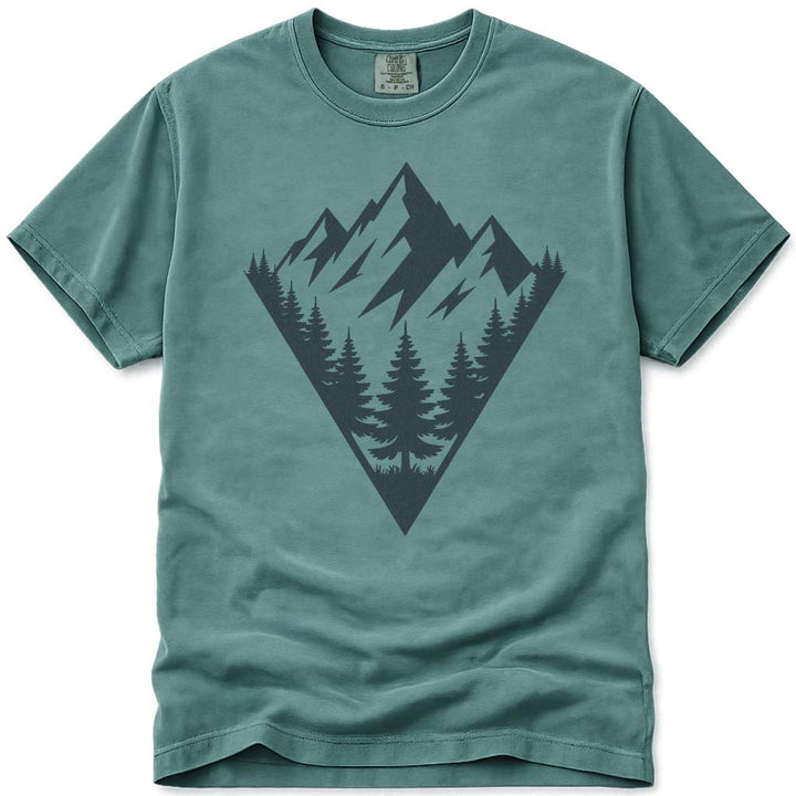 Mountain Forest Scene Camping Hiking Nature Outdoor T-Shirt - Light Green