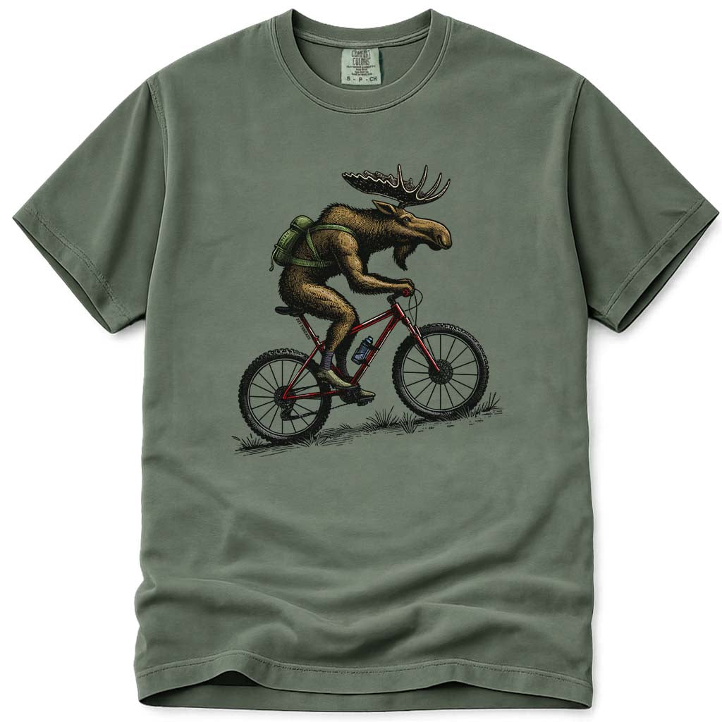 Mountain Bike Moose T Shirt - Moss