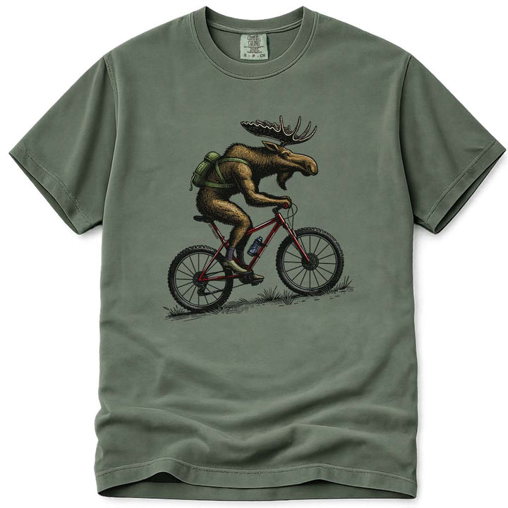 Mountain Bike Moose T Shirt - Moss