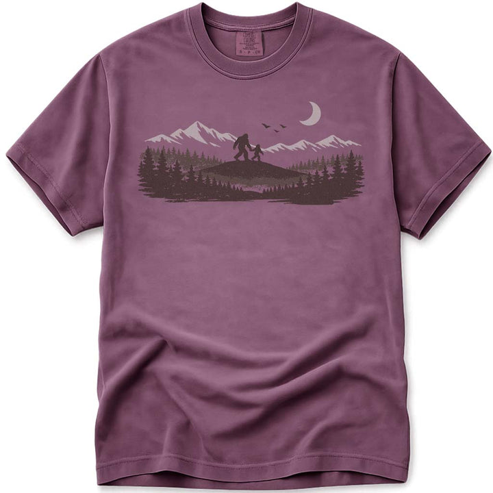 Mountain Forest Bigfoot Dad T-Shirt - Berry