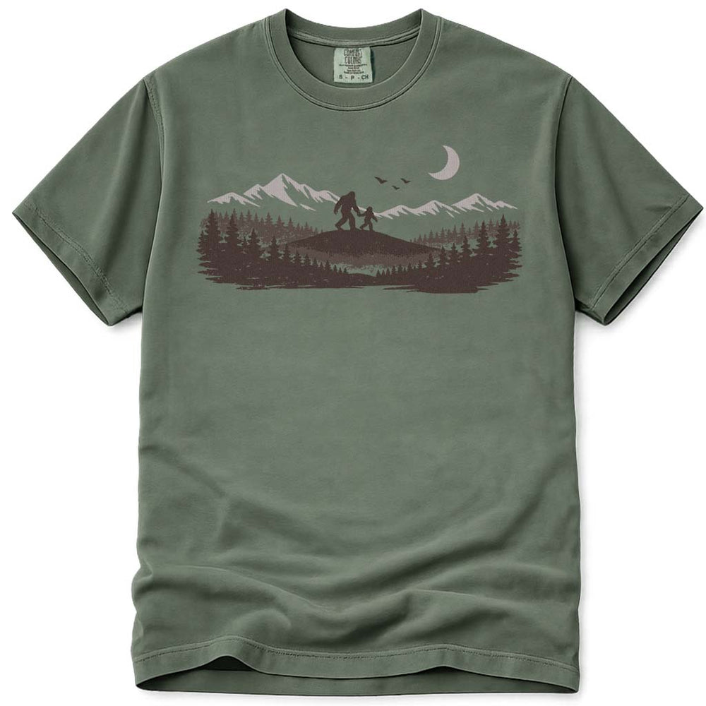 Mountain Forest Bigfoot Dad T-Shirt - Moss