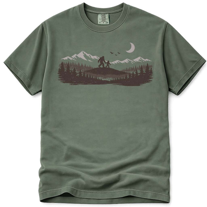 Mountain Forest Bigfoot Dad T-Shirt - Moss