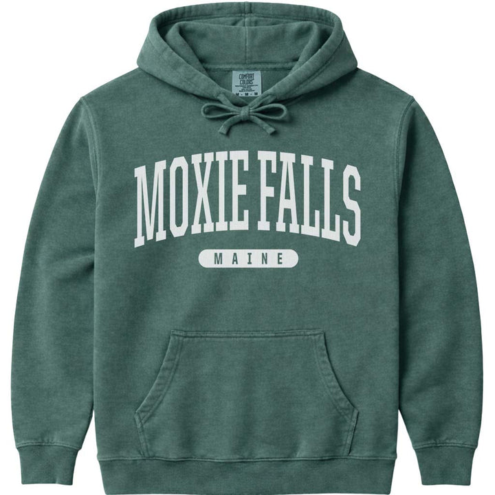Moxie Falls Maine Block Letter Hoodie - Blue Spruce