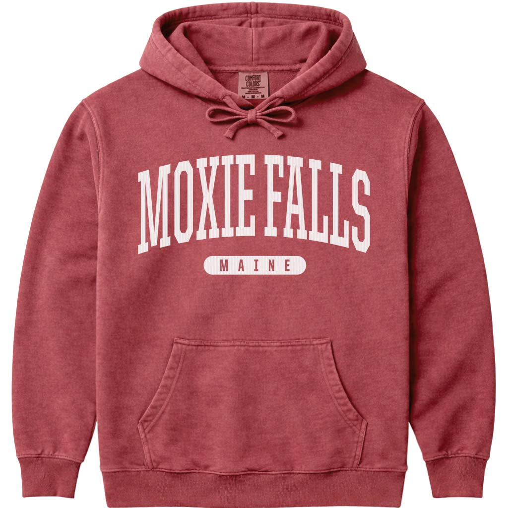 Moxie Falls Maine Block Letter Hoodie - Crimson