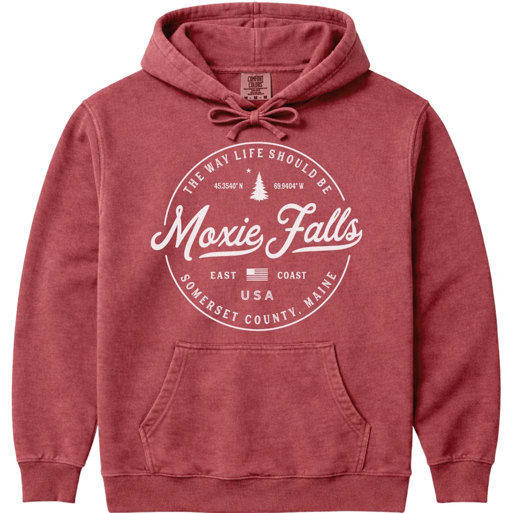 Moxie Falls Maine Vacation Logo Hoodie - Crimson