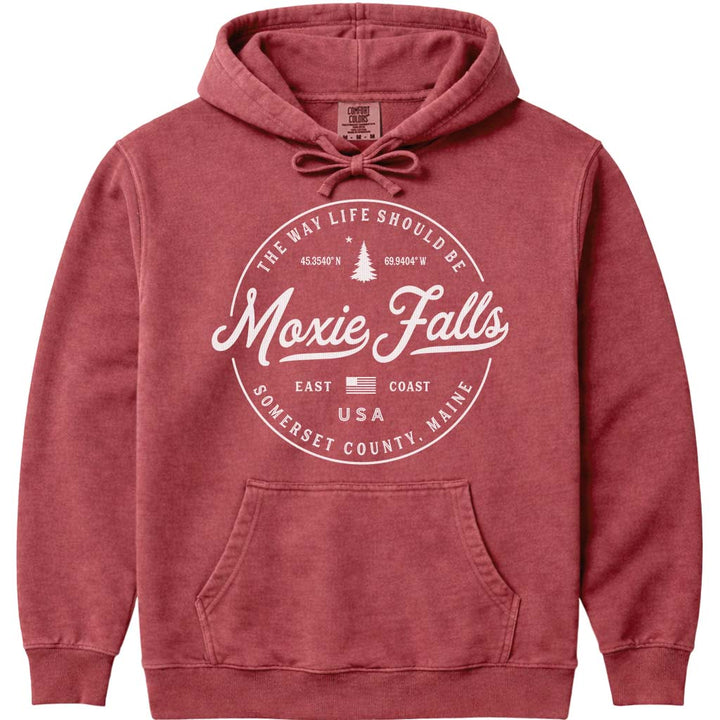 Moxie Falls Maine Vacation Logo Hoodie - Crimson