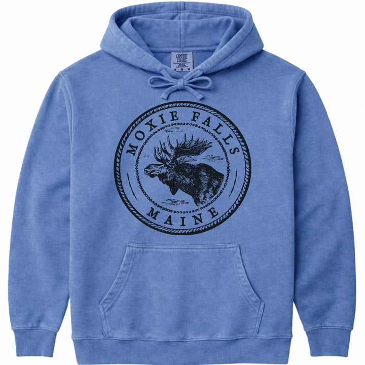 Moxie Falls Moose Sweatshirt | Vintage Maine Moose Art Hoodie - Flo Blue