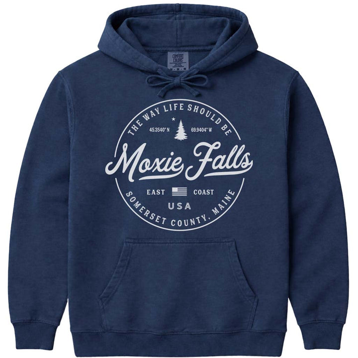 Moxie Falls Maine Vacation Logo Hoodie - Navy