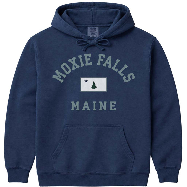 Moxie Falls Maine Flag Hooded Sweatshirt - Navy
