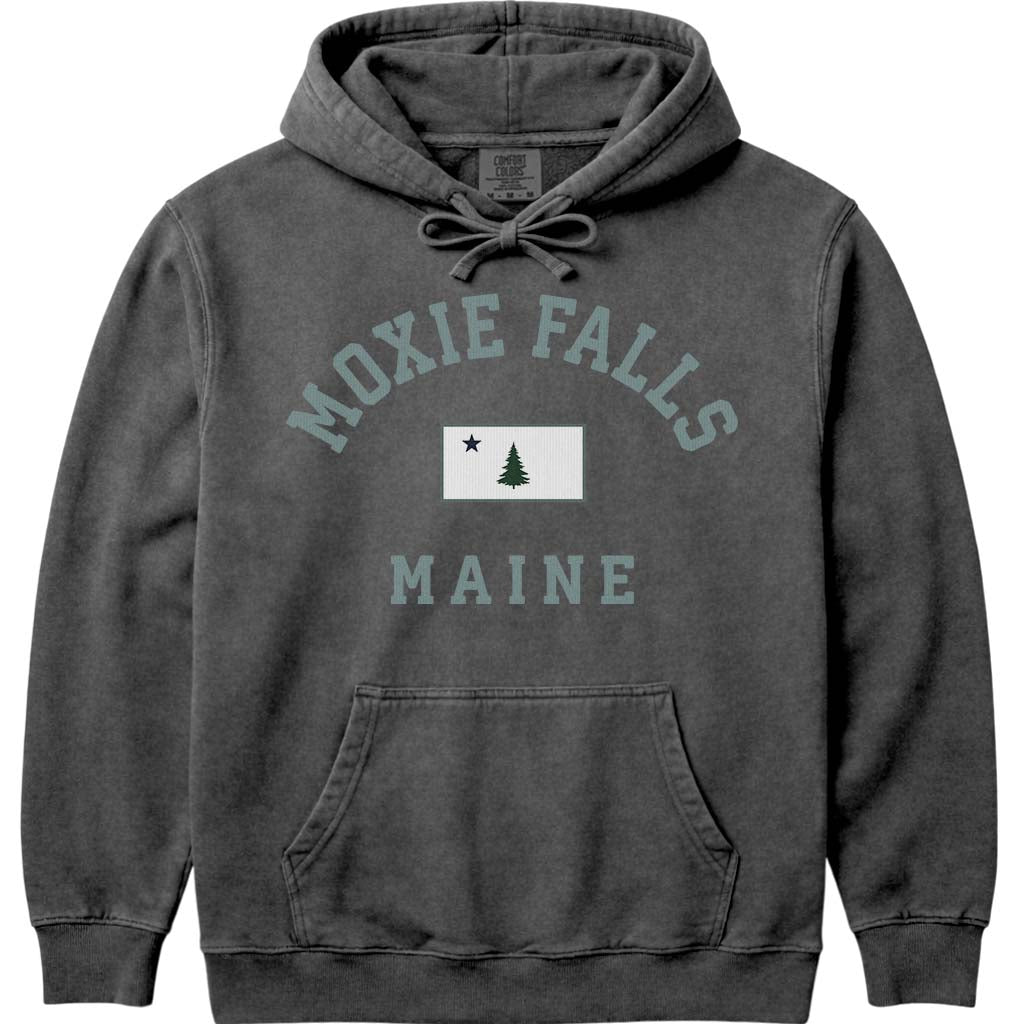 Moxie Falls Maine Flag Hooded Sweatshirt - Pepper