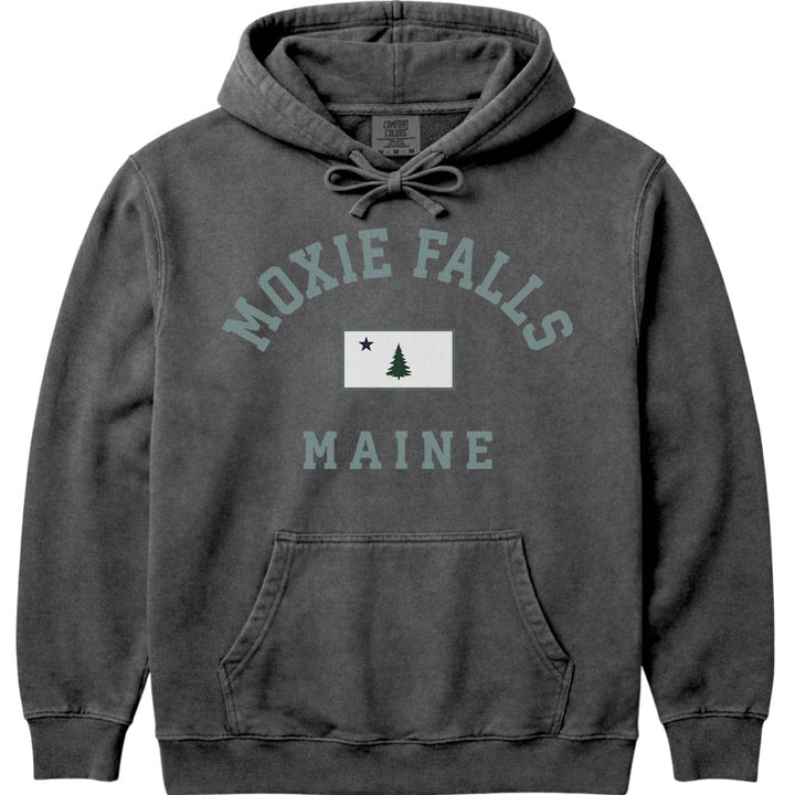 Moxie Falls Maine Flag Hooded Sweatshirt - Pepper