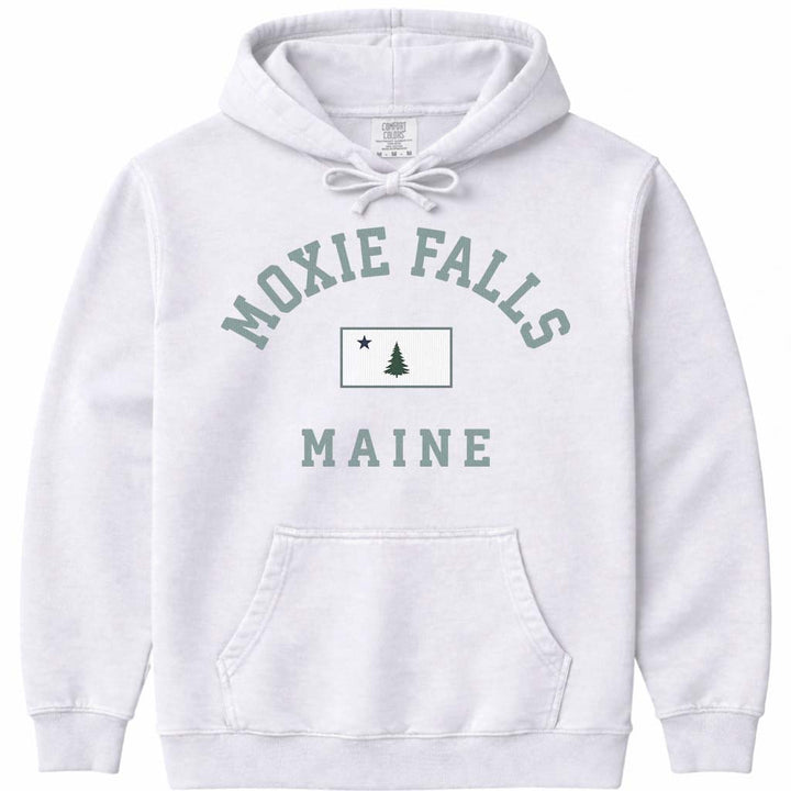 Moxie Falls Maine Flag Hooded Sweatshirt - White