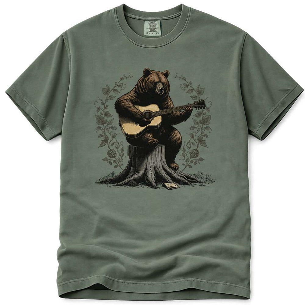 Musical Bear Playing Guitar T-Shirt - Moss