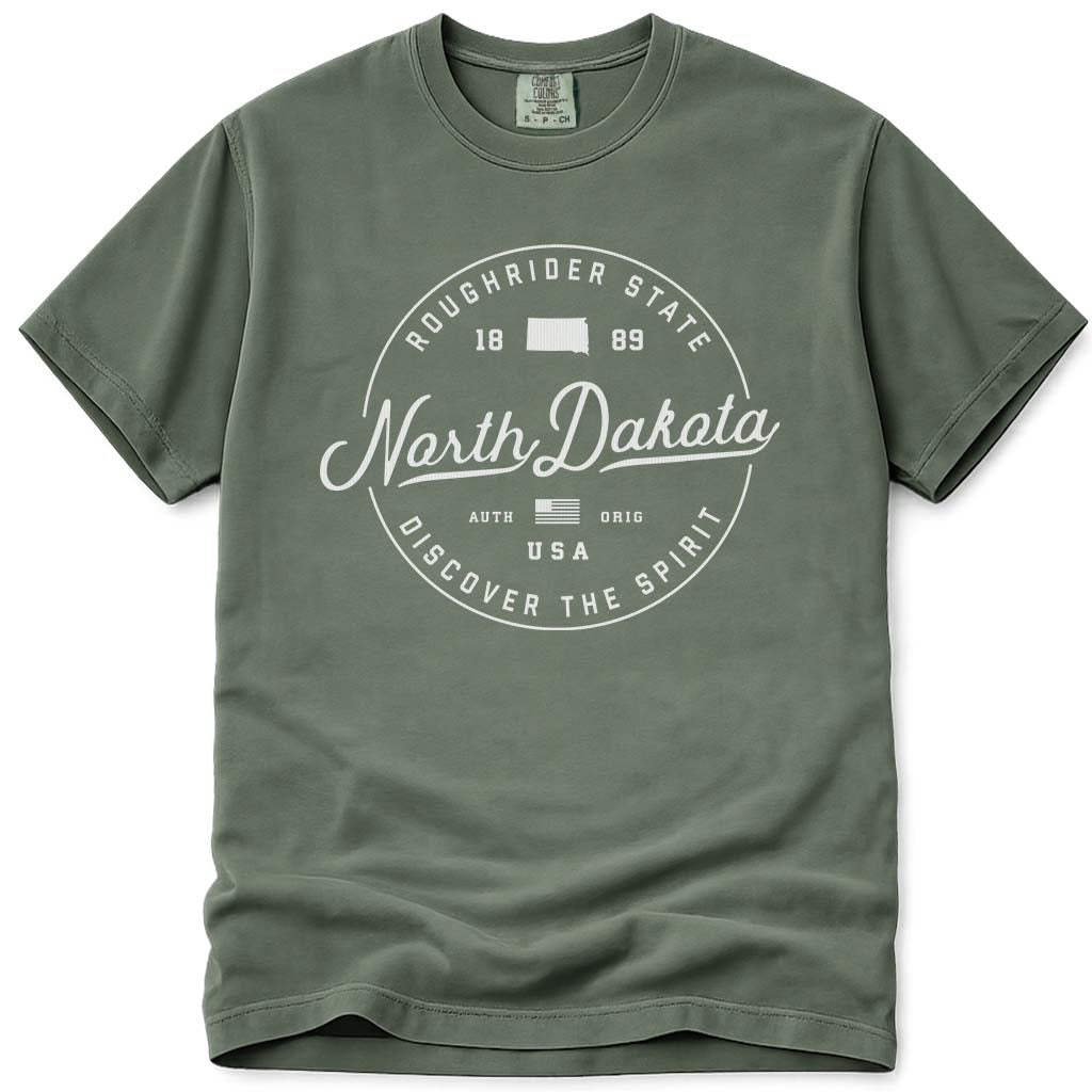 State of North Dakota T Shirt - Moss