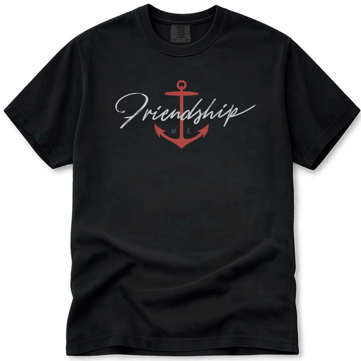 Nautical Friendship Maine Anchor Brush Script T Shirt - Black