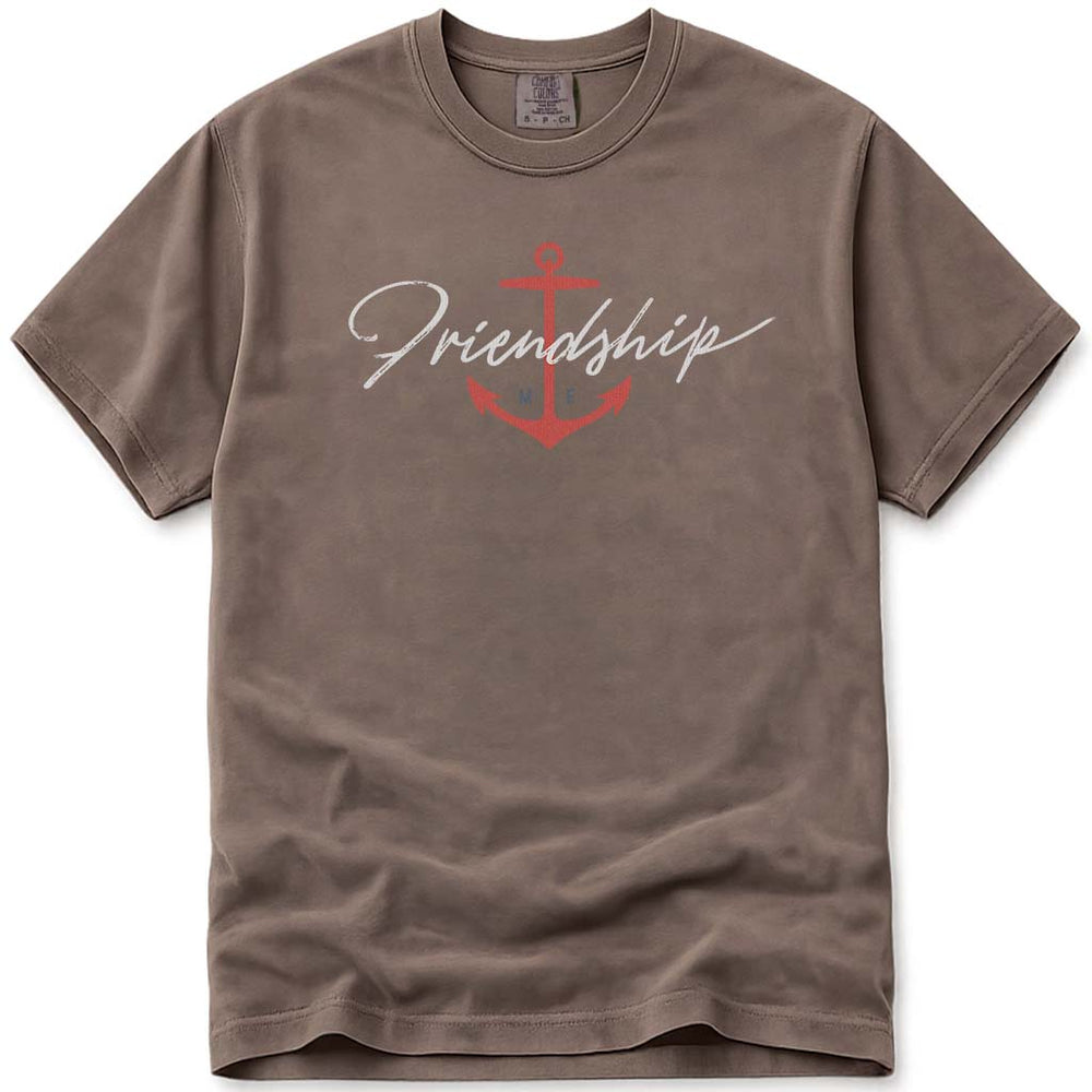 Nautical Friendship Maine Anchor Brush Script T Shirt - Espresso