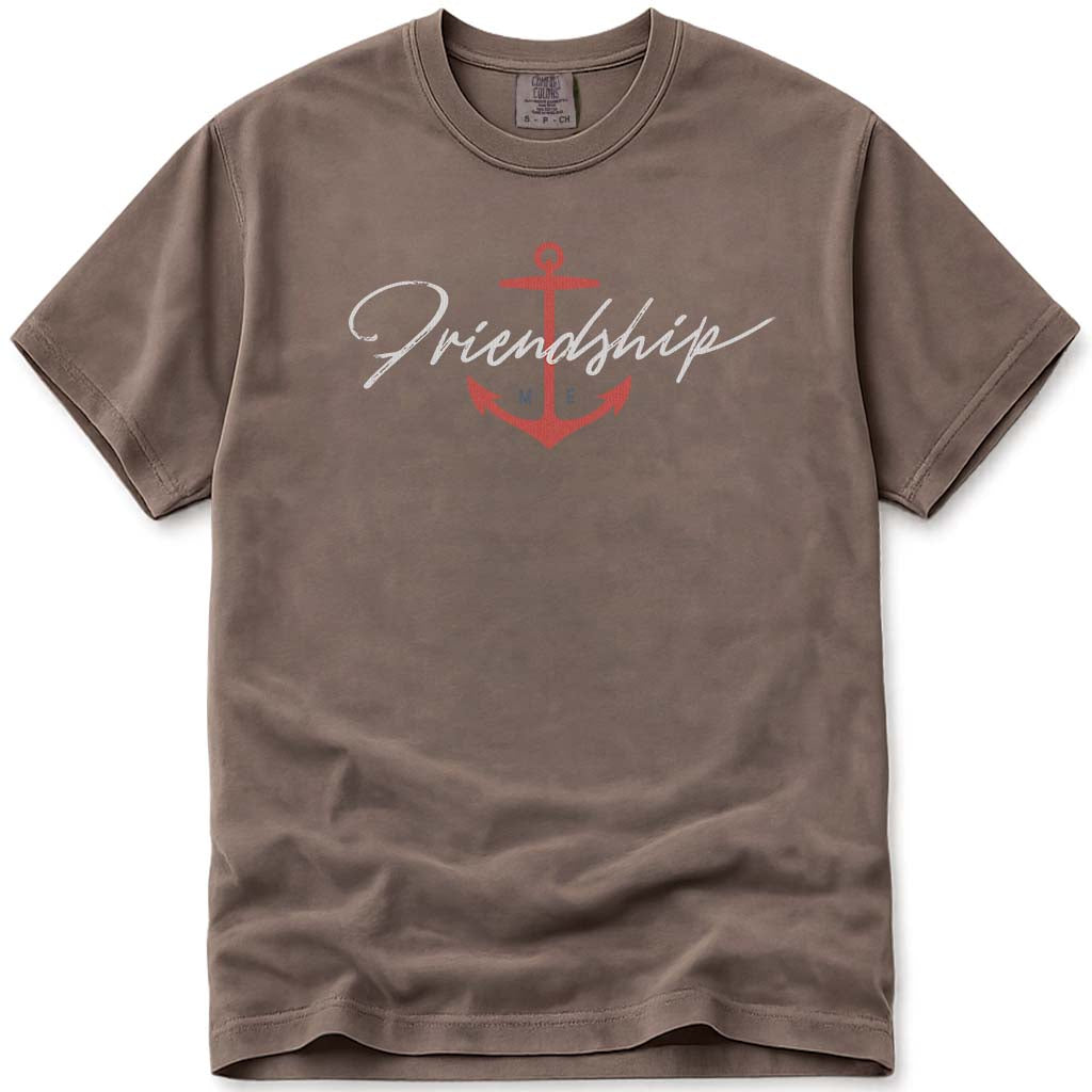 Nautical Friendship Maine Anchor Brush Script T Shirt - Espresso