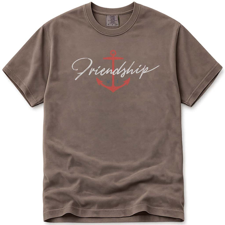Nautical Friendship Maine Anchor Brush Script T Shirt - Espresso