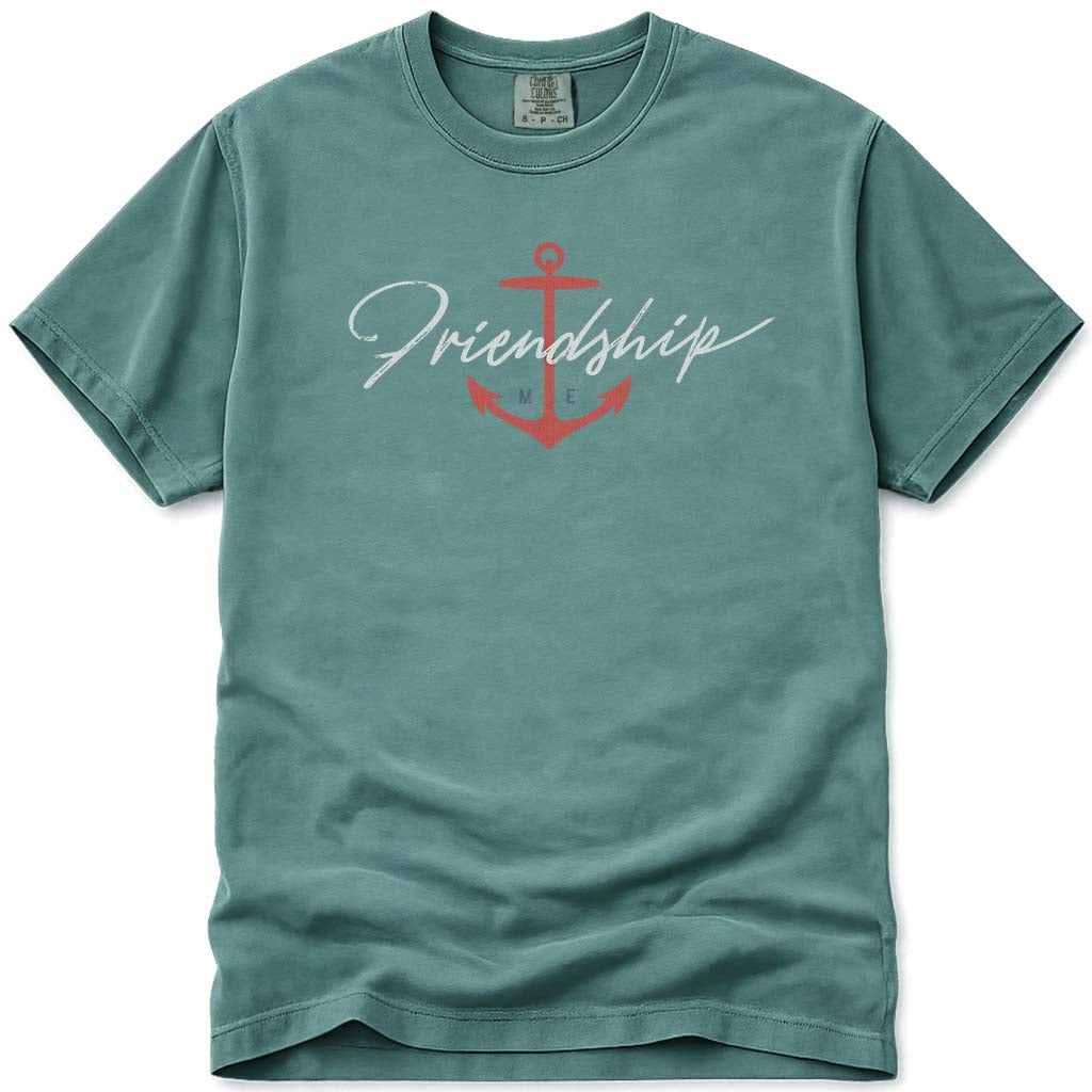 Nautical Friendship Maine Anchor Brush Script T Shirt - Light Green