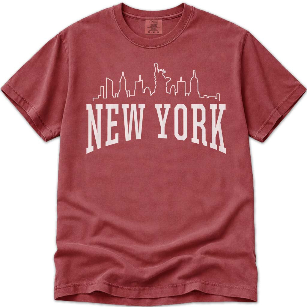 New York Skyline T Shirt - Crimson