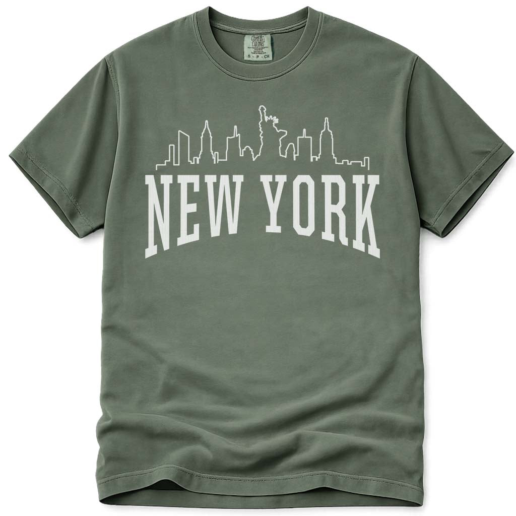 New York Skyline T Shirt - Moss