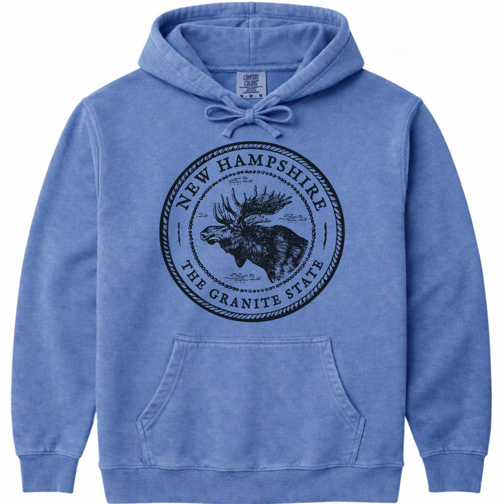 New Hampshire Moose Hoodie Sweatshirt - Flo Blue