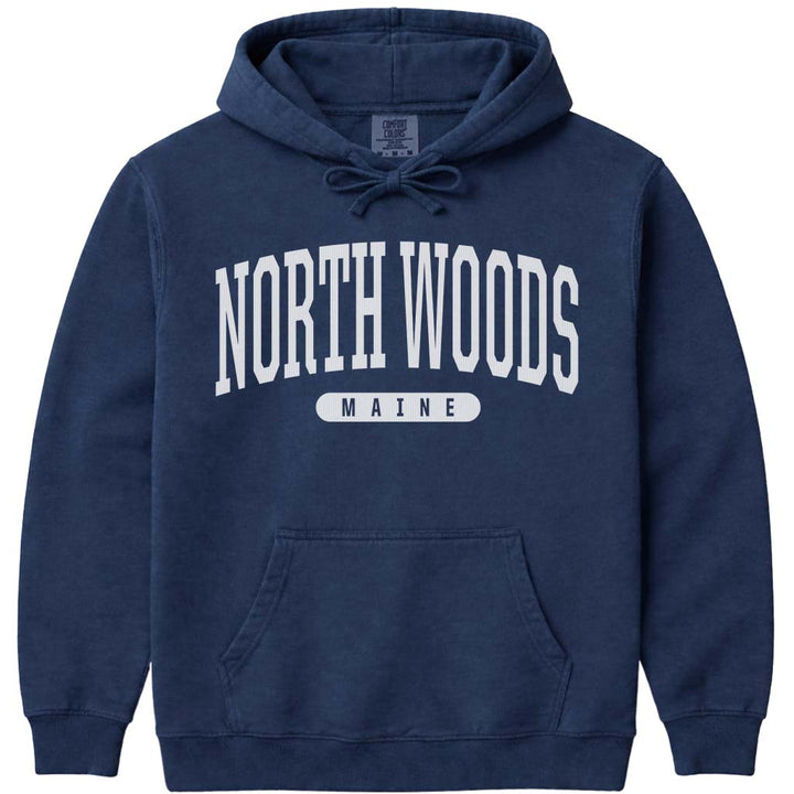 Maine North Woods Arched Letter Hoodie - Navy