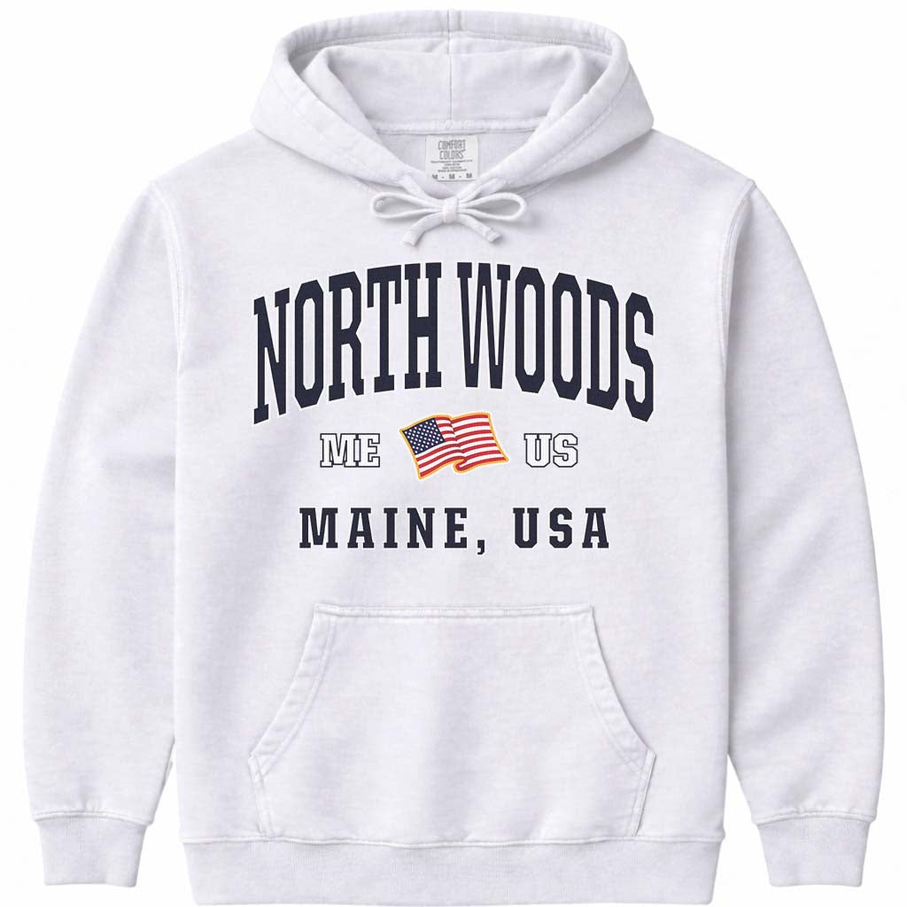 Maine North Woods USA Flag Sweatshirt - White