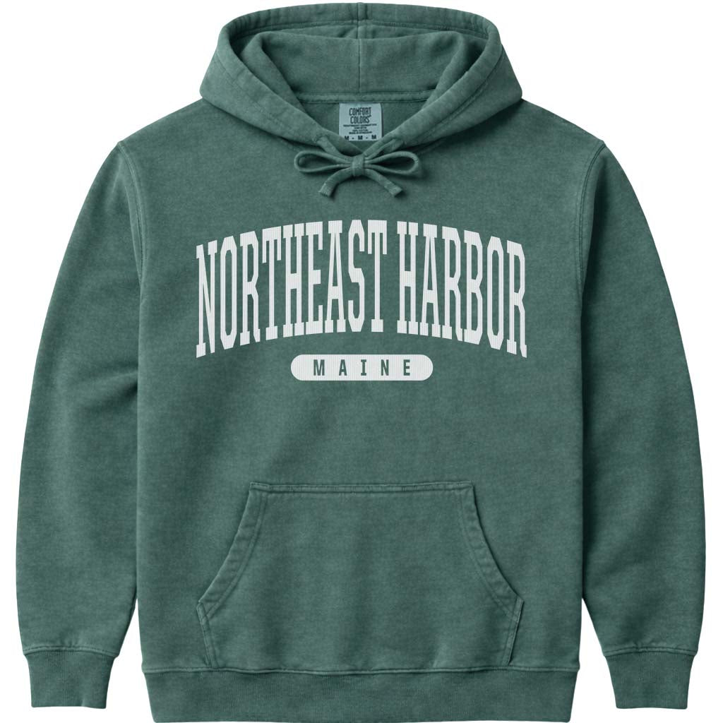 Retro Northeast Harbor Maine Hooded Sweatshirt - Blue Spruce