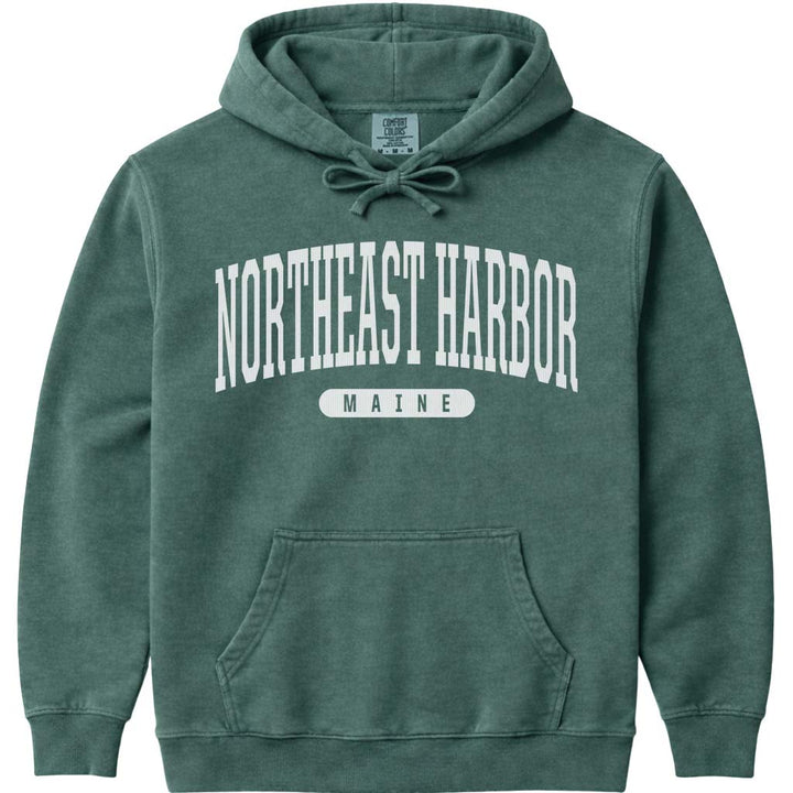 Retro Northeast Harbor Maine Hooded Sweatshirt - Blue Spruce