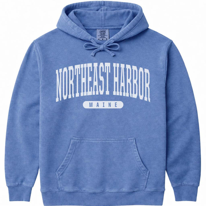 Retro Northeast Harbor Maine Hooded Sweatshirt - Flo Blue