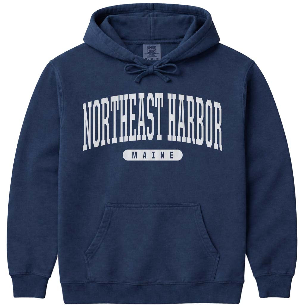 Retro Northeast Harbor Maine Hooded Sweatshirt - Navy