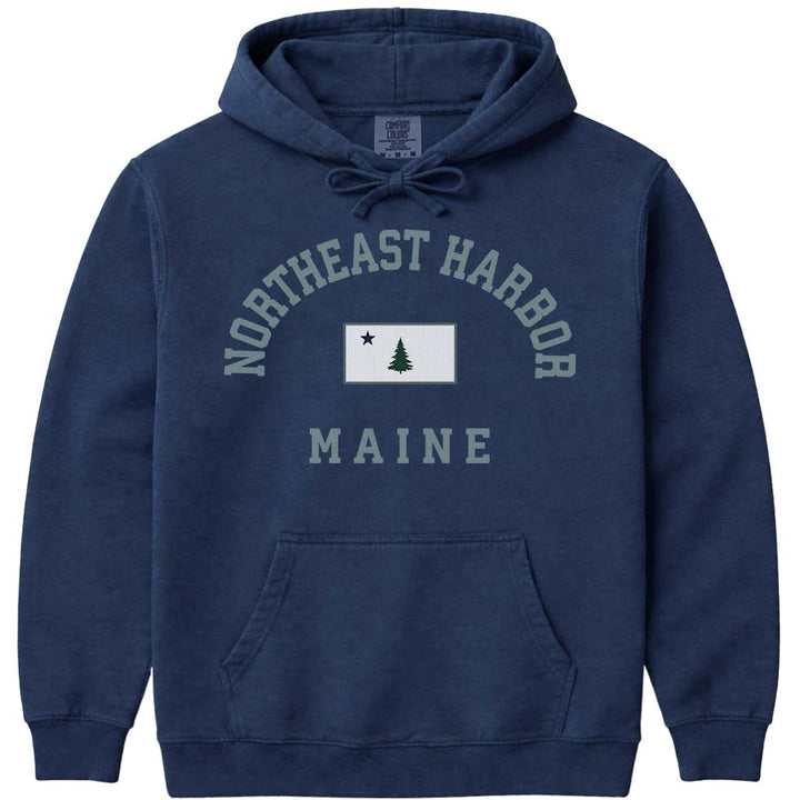 Northeast Harbor Maine Flag Hoodie - Navy