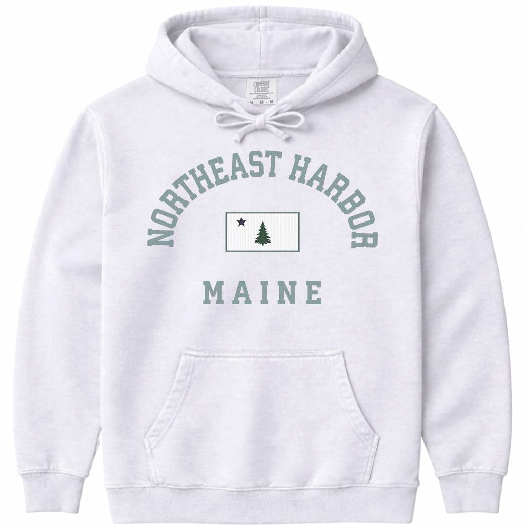 Northeast Harbor Maine Flag Hoodie - White