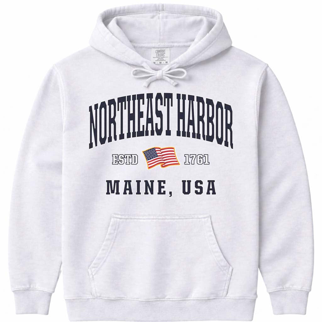 Northeast Harbor USA Flag Hoodie - White