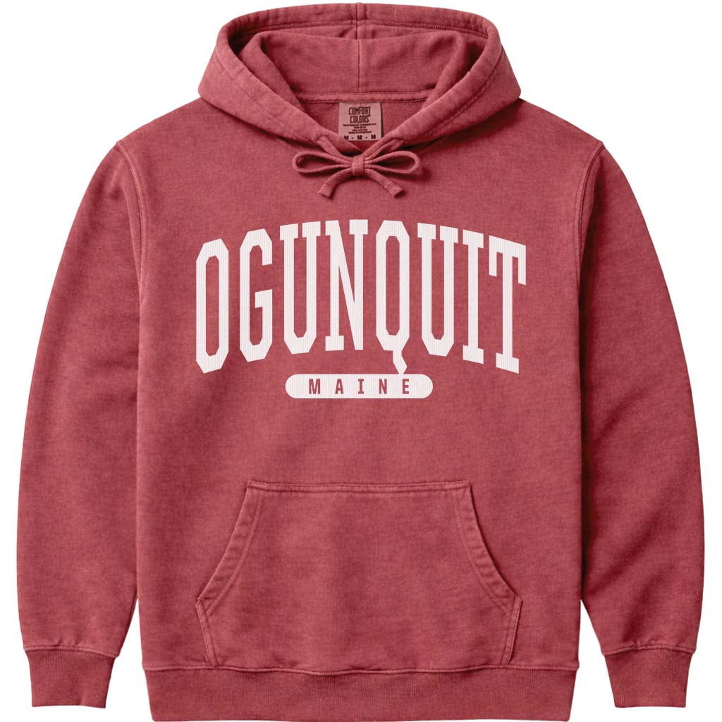 Ogunquit Maine Campus Style Hoodie Sweatshirt - Crimson