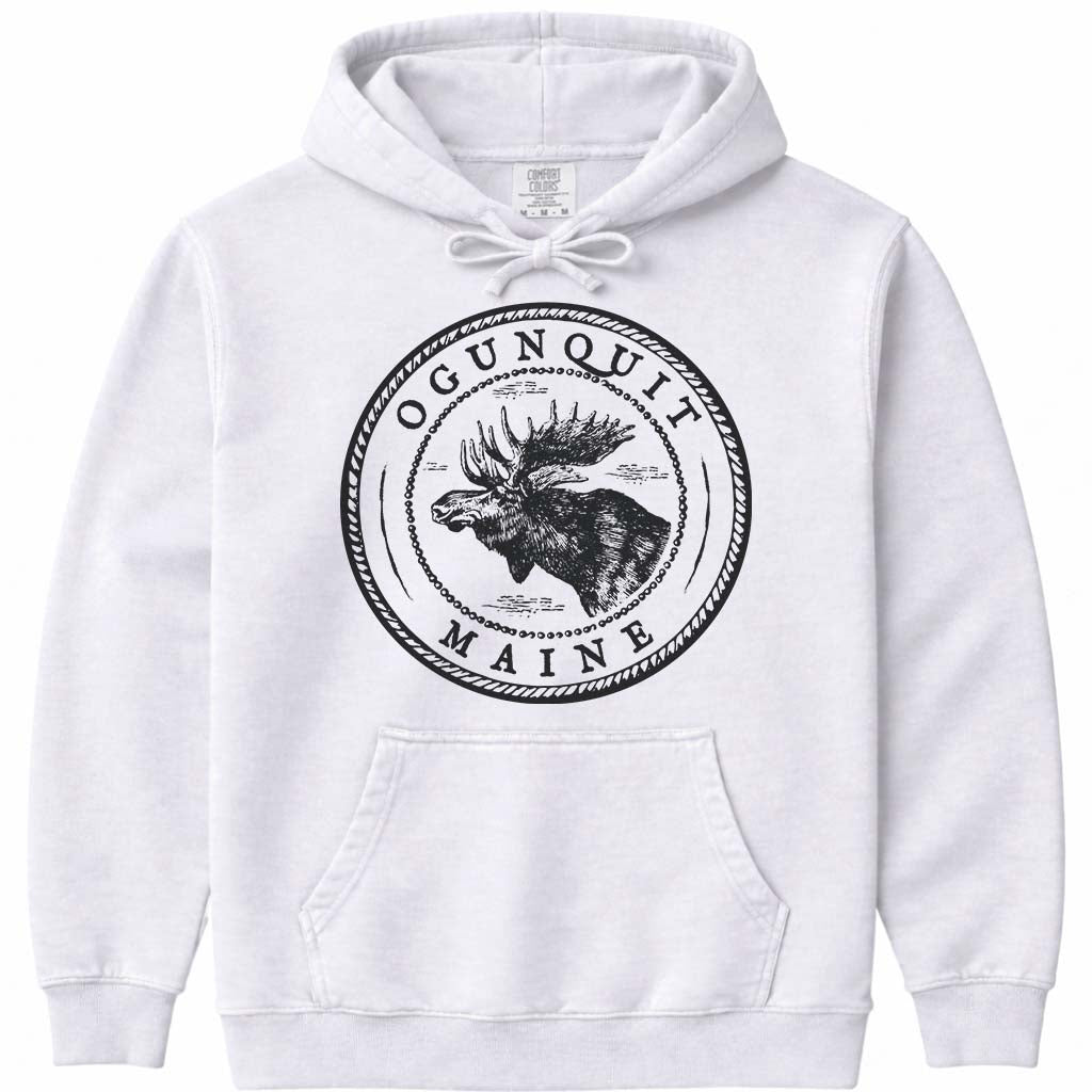 Ogunquit Moose Sweatshirt | Vintage Maine Moose Art Hoodie - White
