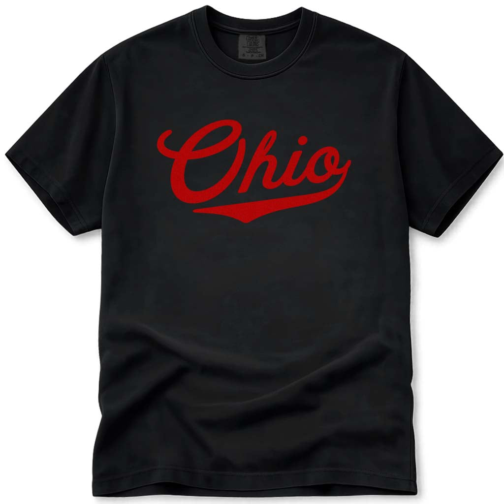 Ohio T Shirt Baseball Script Sports Style - Black