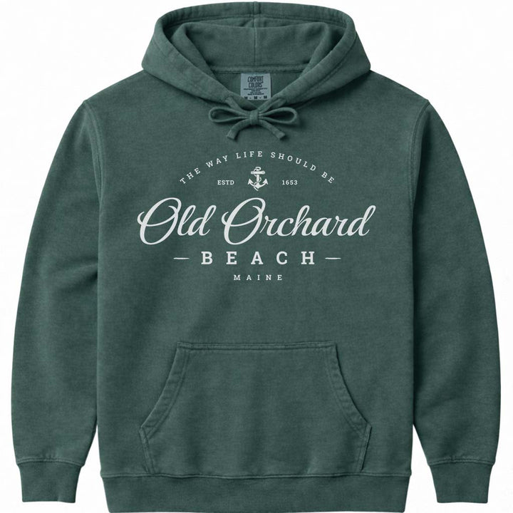 Old Orchard Beach Sweatshirt Maine Script Logo with Anchor Icon - Blue Spruce