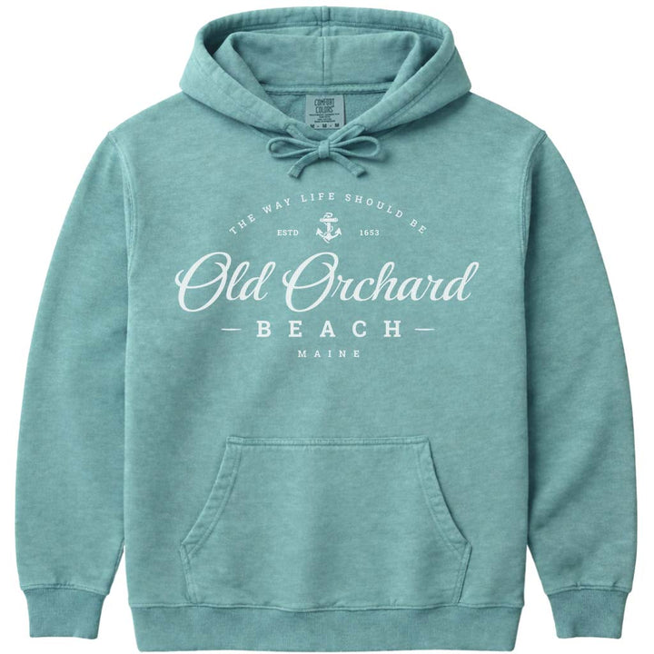 Old Orchard Beach Sweatshirt Maine Script Logo with Anchor Icon - Seafoam