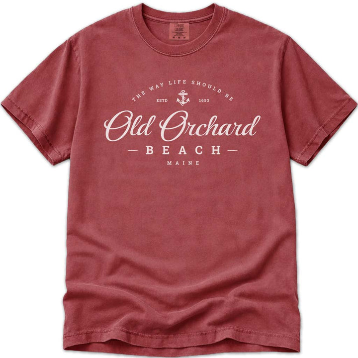 Old Orchard Beach Script Logo T Shirt - Crimson