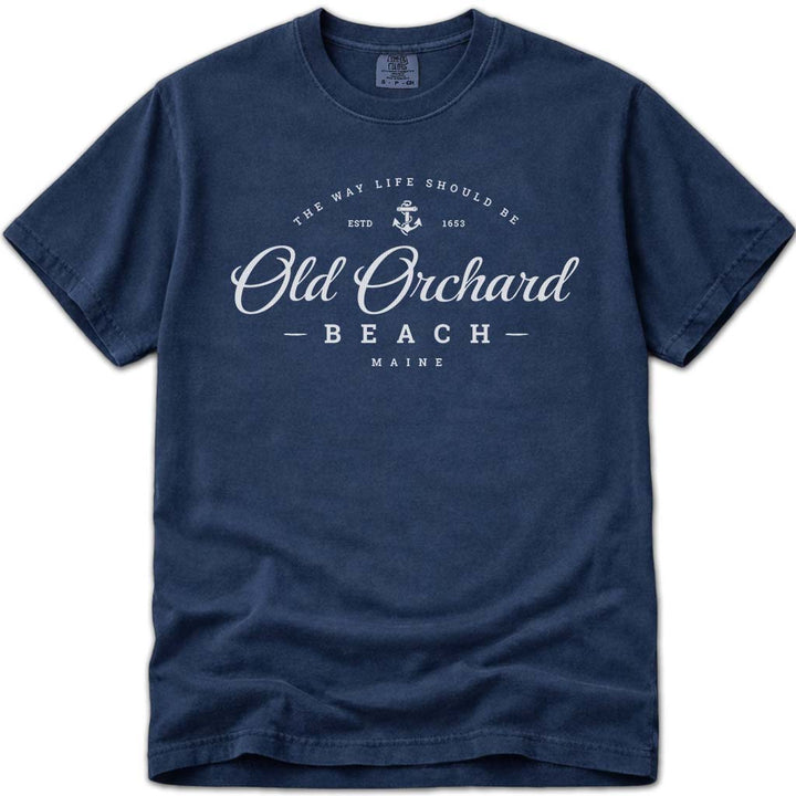 Old Orchard Beach Script Logo T Shirt - Navy